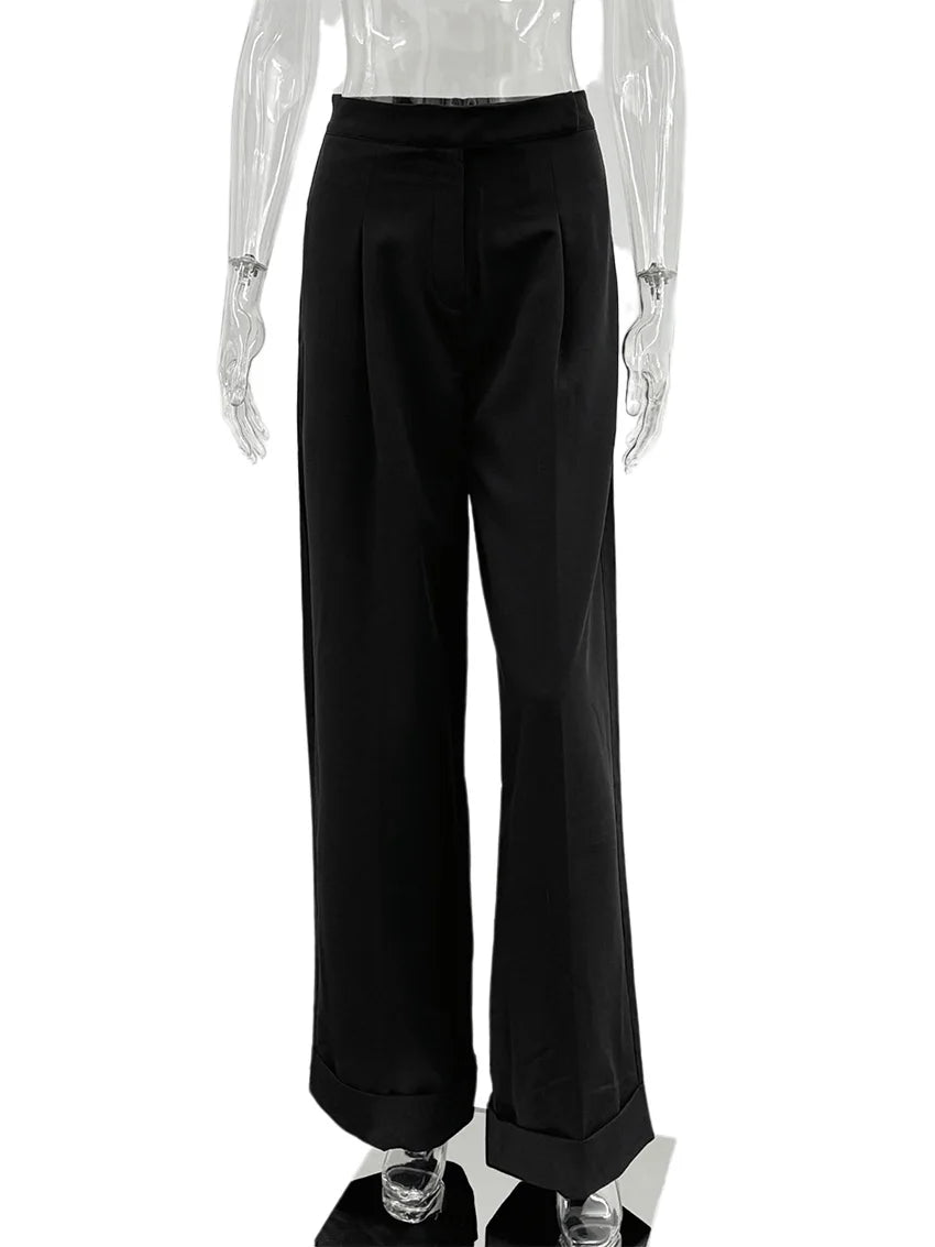 Parc Fee Fashion Loose Black Office Women's Pants 2025 Casual High Waist Wide Trousers Elegant Classic Full Length Pants Female
