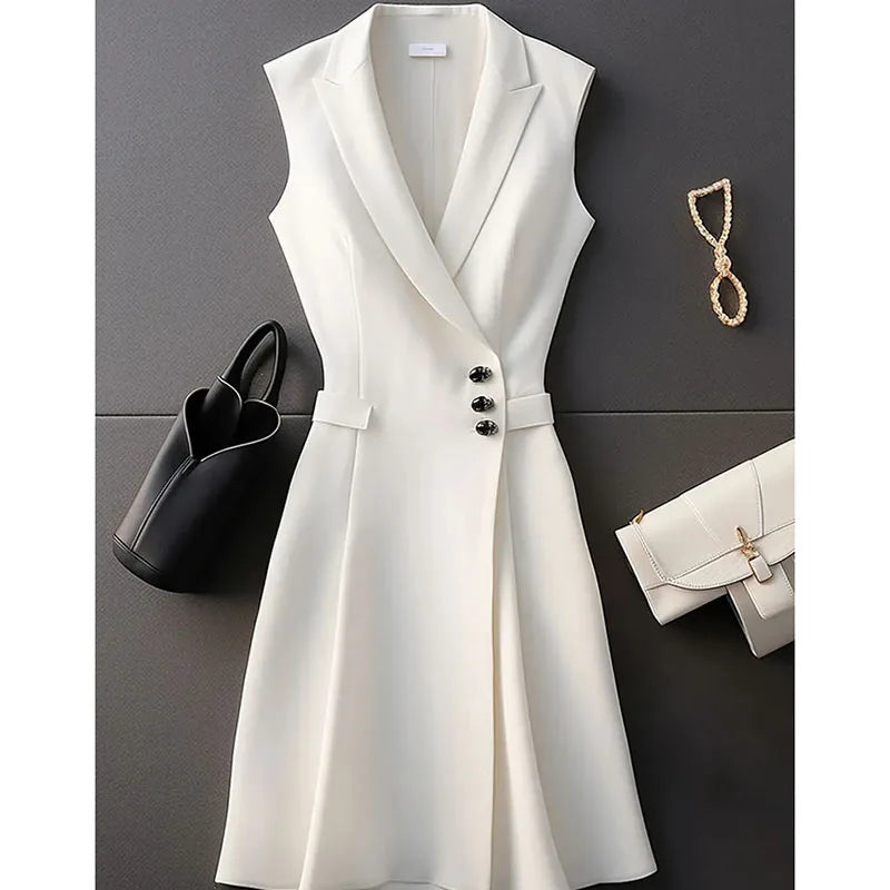 Spring Summer 2025 New Sleeveless High-end Exquisite Women's Vest Jacket Slimming Fashion Temperament Female Leisure Suit Dress