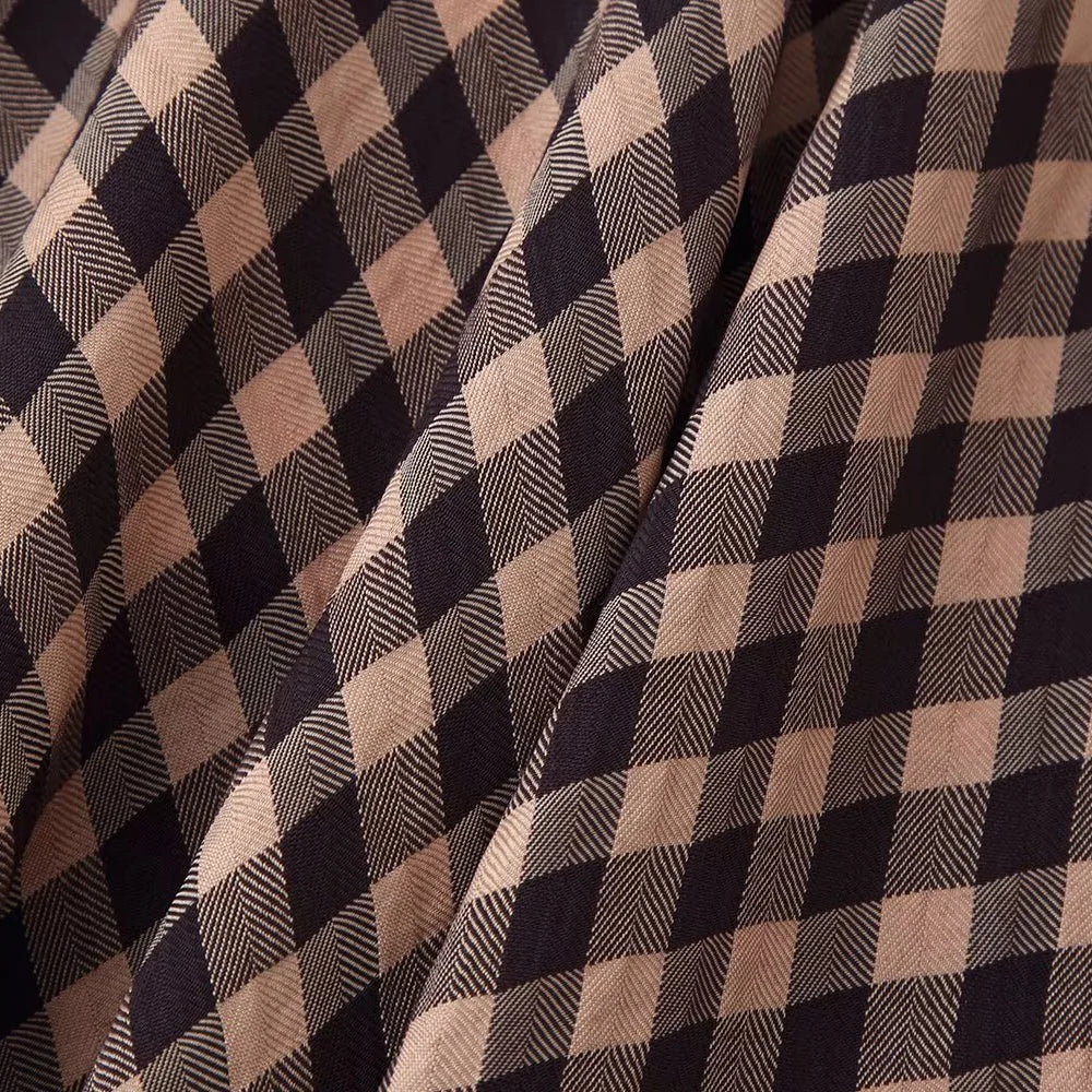 2026 new women's French casual versatile A-line hem high waist casual commuting small plaid lace skirt