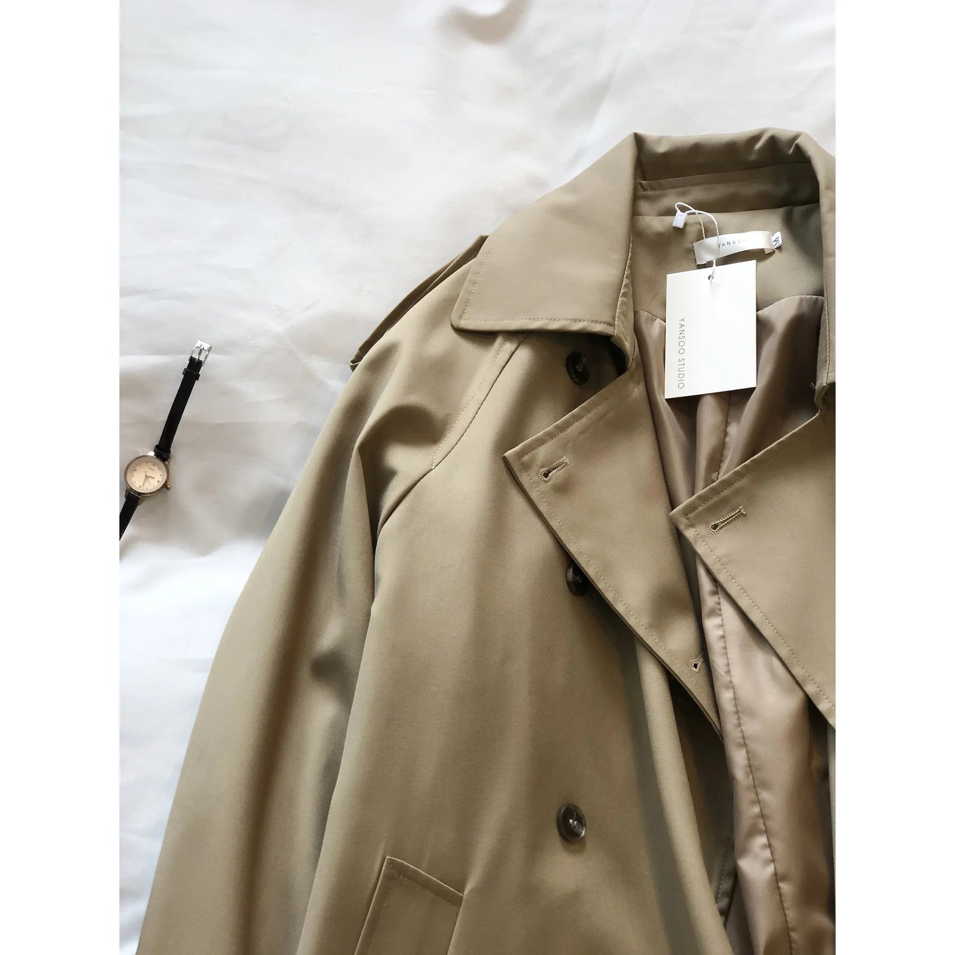 Women's Long Trench Coat, Loose Waist, Double Breasted, Casual Jacket, Spring And Autumn, Temperament Trench,