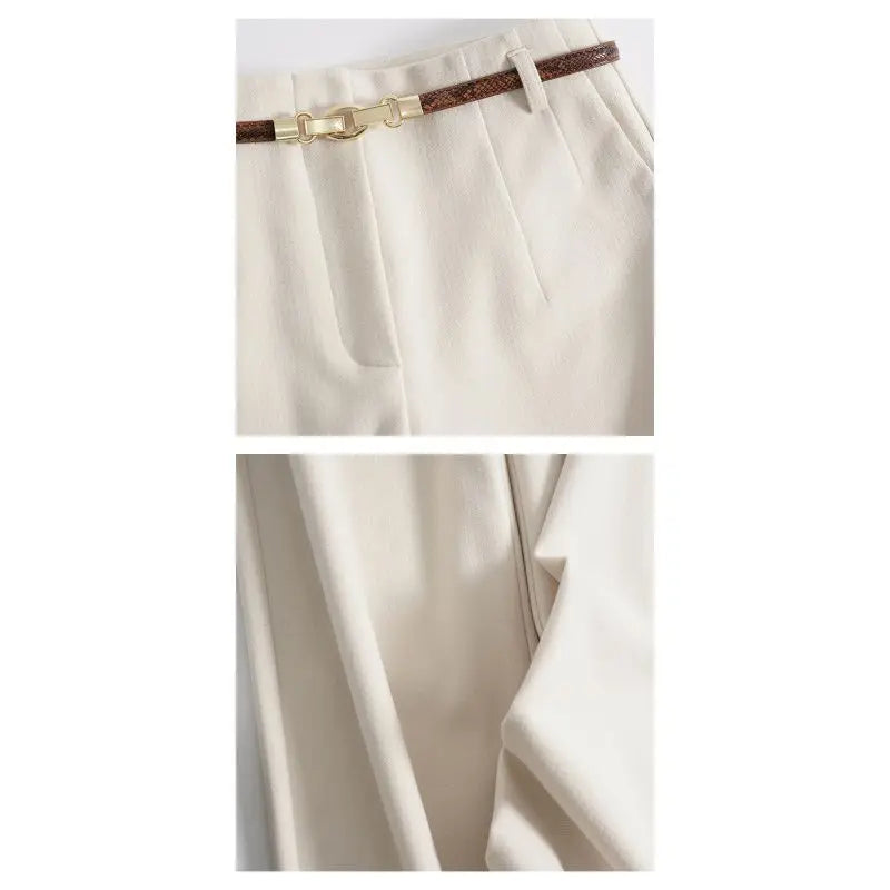 CGC Korean Fashion High Waist Loose Wide Leg Pants Women Woolen Trousers Simple Solid Straight Baggy Pants Casual Jogging Pants