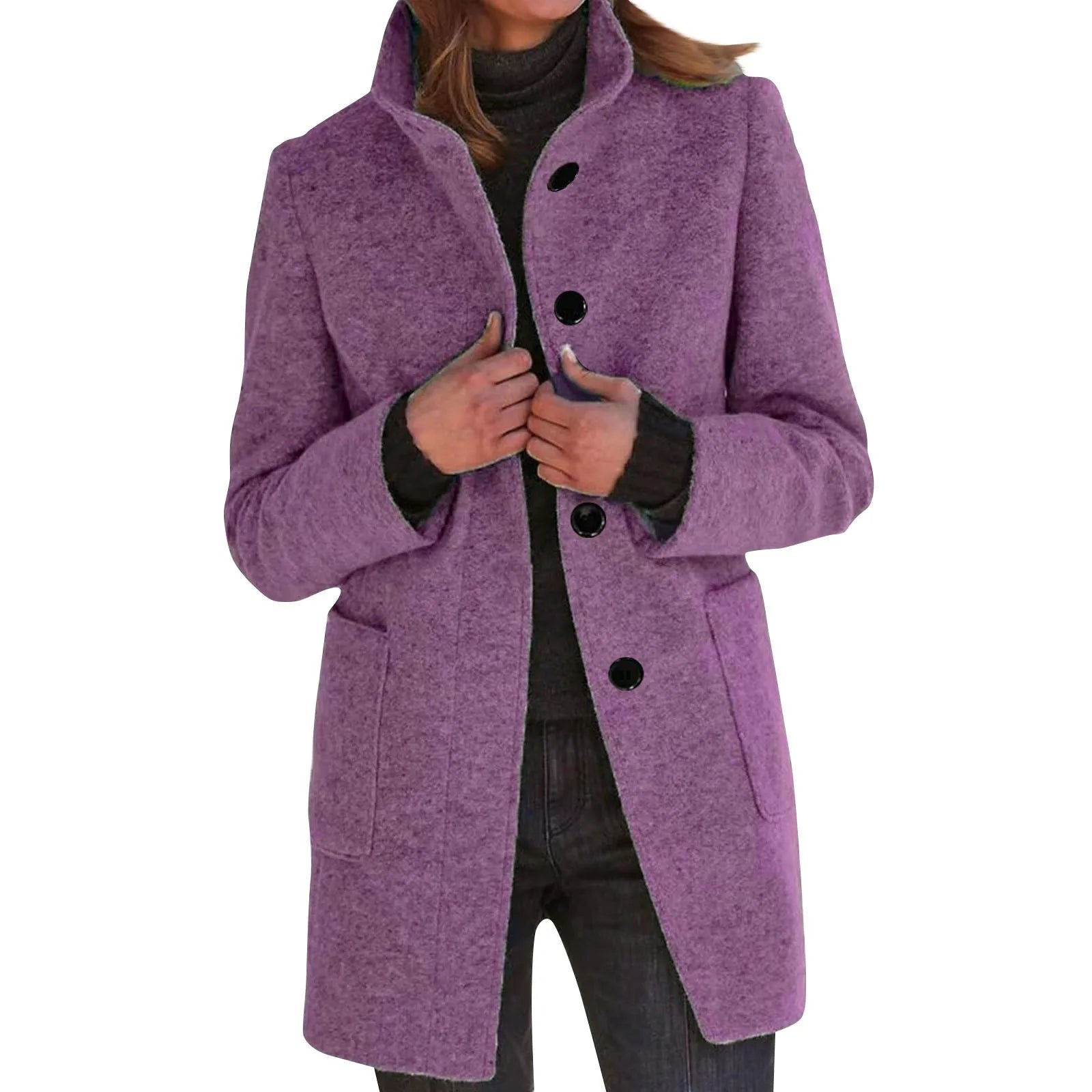 Womens Wool Cardigan Coats With Pockets Ladies Lapel Long Jacket Coat Fashion Solid Casual Winter Jackets for Women Plus Coat