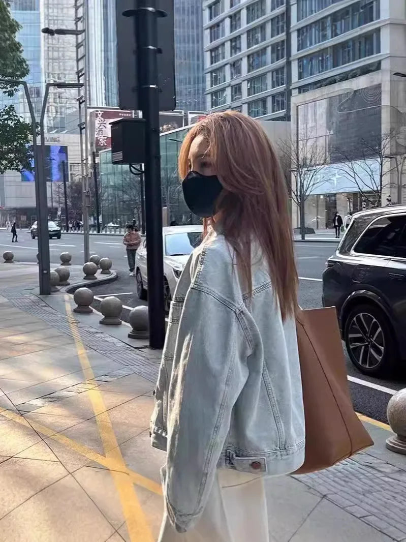 30/5000 Spring and Autumn Women Thin Korean Loose Short Long-sleeved Jacket European Washed Cotton Retro Denim Jacket for Women