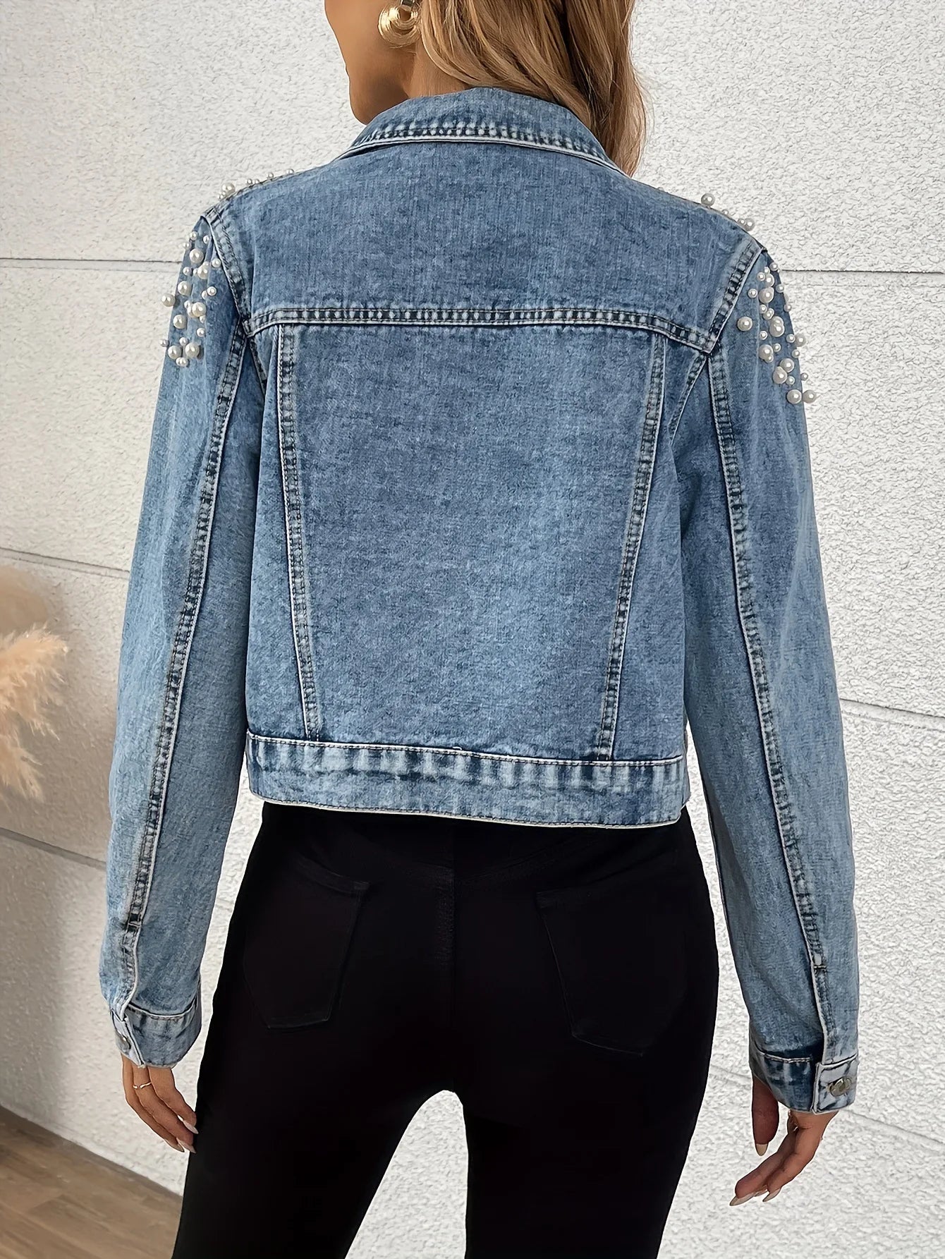 Women's Trendy Beaded Denim Jacket for Spring And Autumn New Fashion Casual Outerwear
