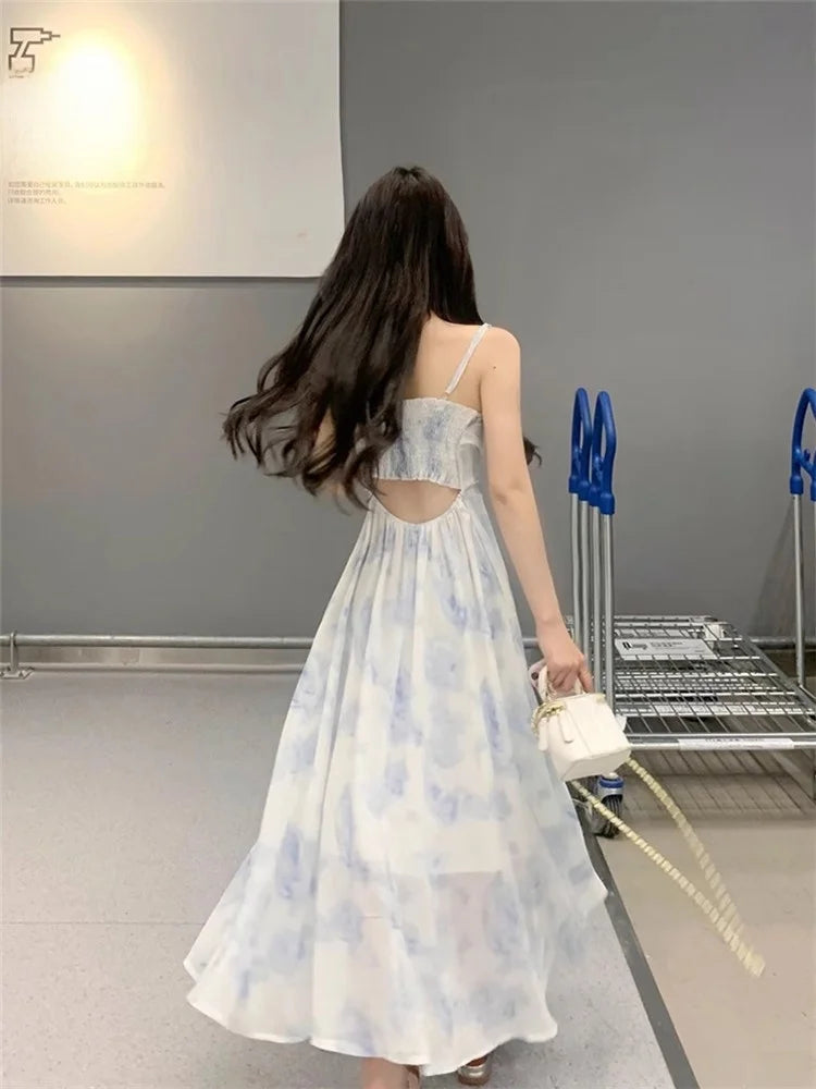 Summer Floral Print Chiffon ter Dr Set Women's Knitted Open Cardigan Outerwear Two-Piece Suit Korean Sle A-Line Skirt