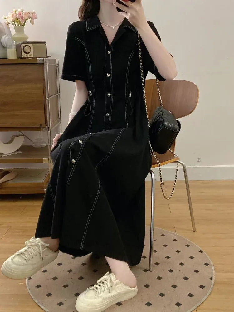 plus Size Summer Women's Dr Button Detail High Waist Slimming Denim Skirt Length Dr Casual Sle ort Sve  Ne