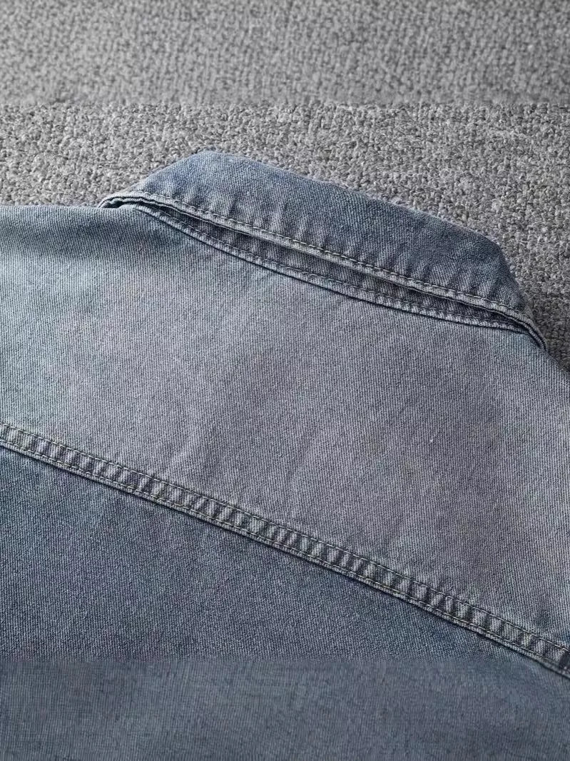 Retro Spring and Autumn New Denim Jacket for Women, Short, Simple and Casual Model, Retro Color Washed Texture Top Denim Jacket