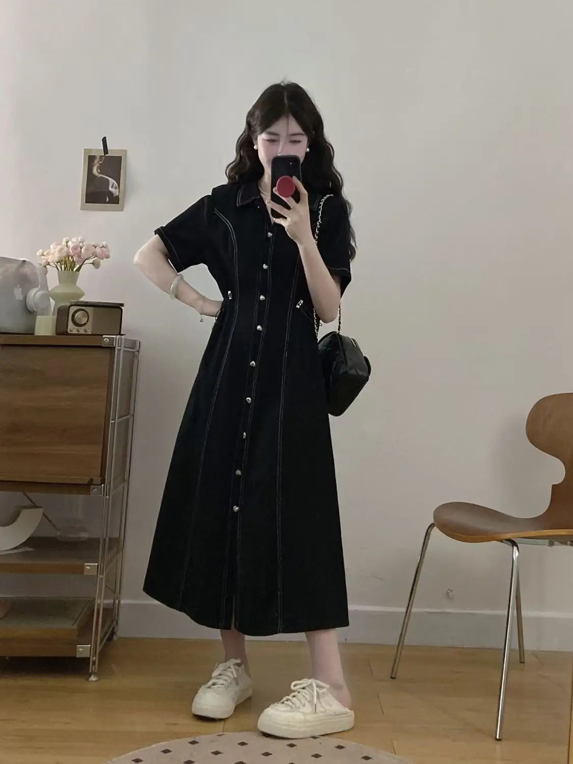 plus Size Summer Women's Dr Button Detail High Waist Slimming Denim Skirt Length Dr Casual Sle ort Sve  Ne