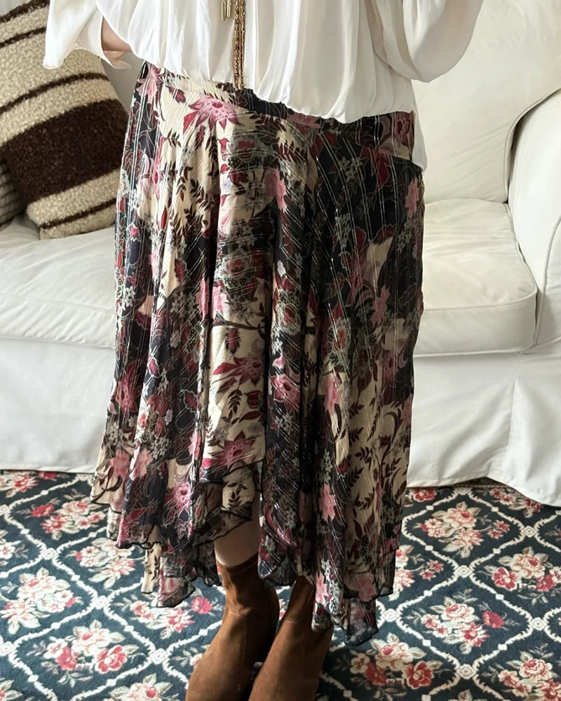 Women's Skirt 2026 New Fashion Spring Summer Floral Print Midi Skirt for Women Casual Chic Personality Female Skirt