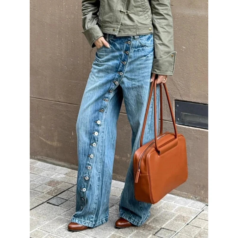 YIBASHU Women Blue Y2k Baggy Wide Jeans Grunge Jean Pants Vintage Harajuku Oversize Boyfriend Denim Trousers Alternative Clothes