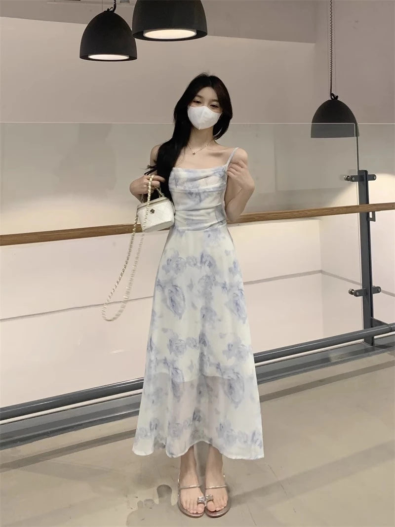 Summer Floral Print Chiffon ter Dr Set Women's Knitted Open Cardigan Outerwear Two-Piece Suit Korean Sle A-Line Skirt