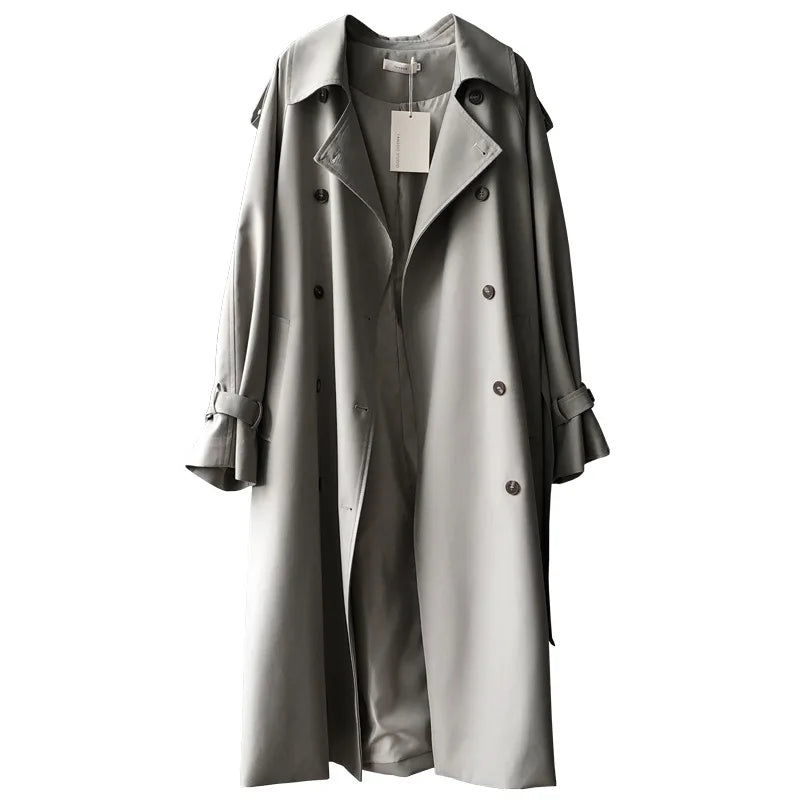 Women's Long Trench Coat, Loose Waist, Double Breasted, Casual Jacket, Spring And Autumn, Temperament Trench,