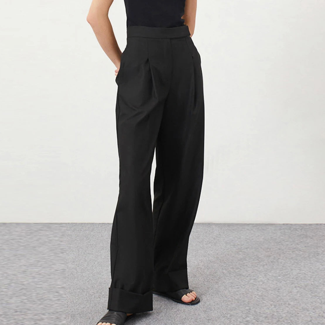 Parc Fee Fashion Loose Black Office Women's Pants 2025 Casual High Waist Wide Trousers Elegant Classic Full Length Pants Female
