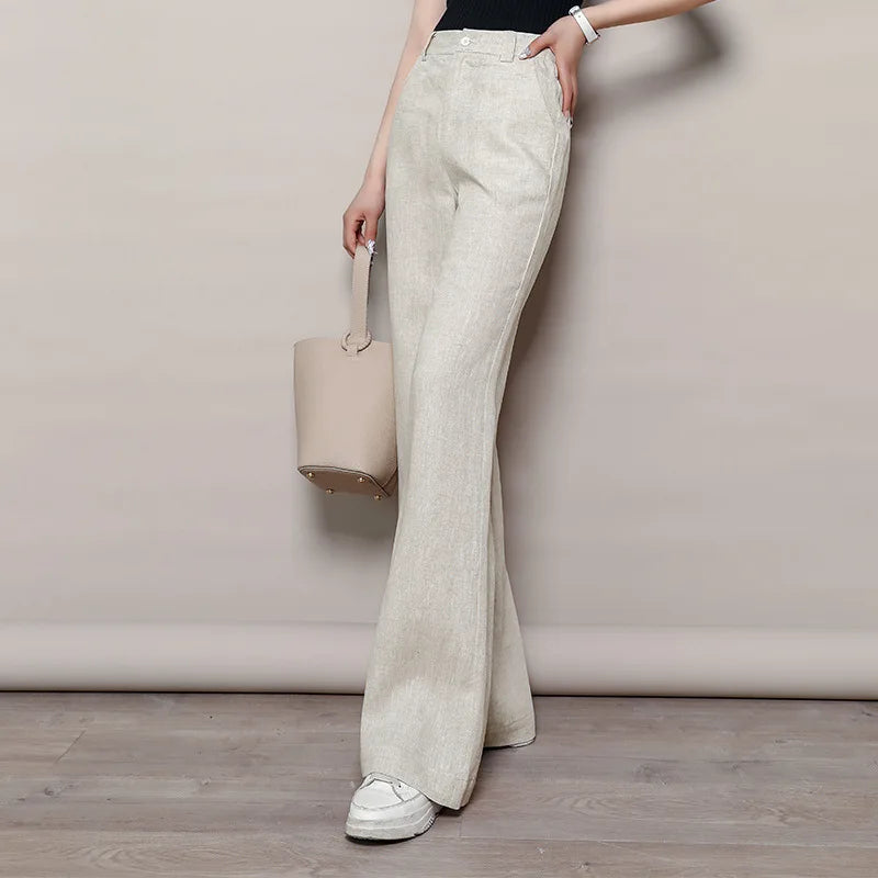 Women's High Waist Wide Leg Drape Pants Cotton Linen Loose Casual Straight Summer Slacks
