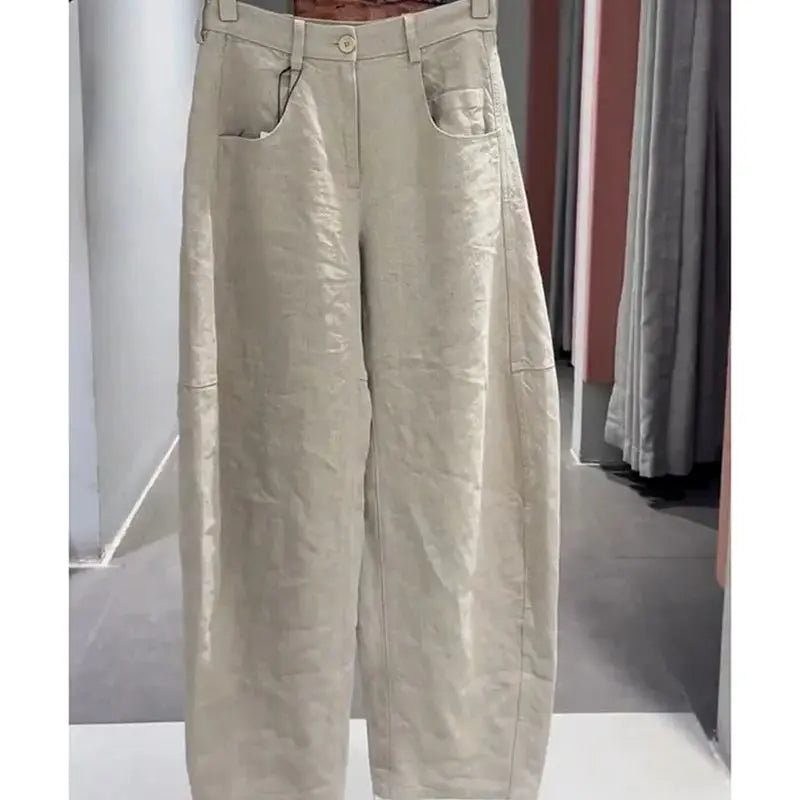 Limiguyue Fashion Banana Pant Women Casual Loose Cotton Linen Trousers Spring Autumn High Waist Slim Solid Pants Versatile 491P