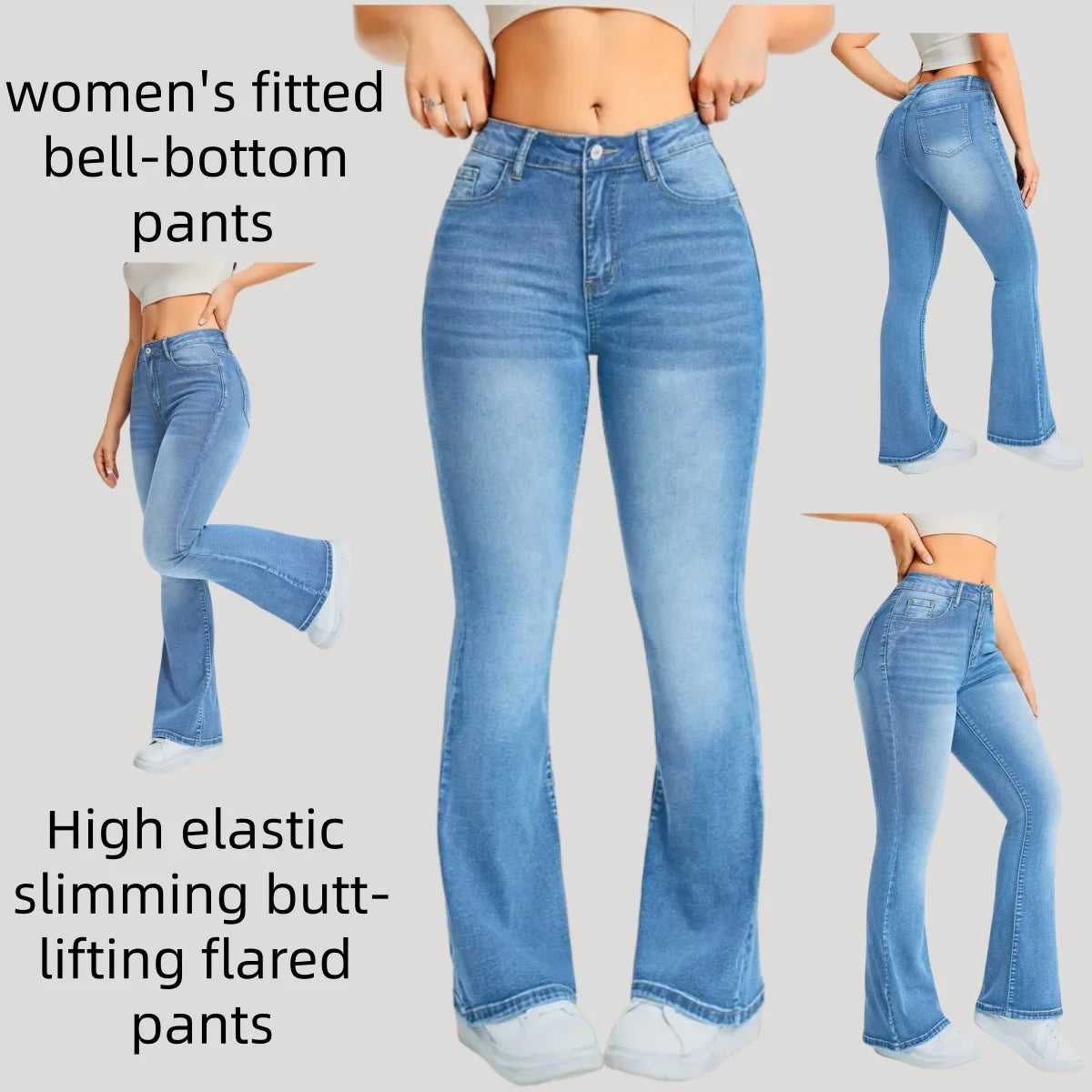 Womens Pants Casual Streetwear High Waist Wide Leg Flared Trousers Loose Fit Comfortable Daily Walking Denim