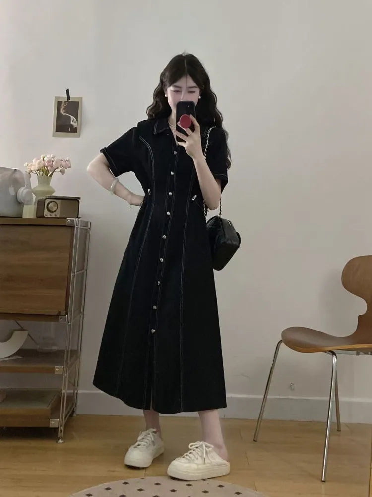 plus Size Summer Women's Dr Button Detail High Waist Slimming Denim Skirt Length Dr Casual Sle ort Sve  Ne