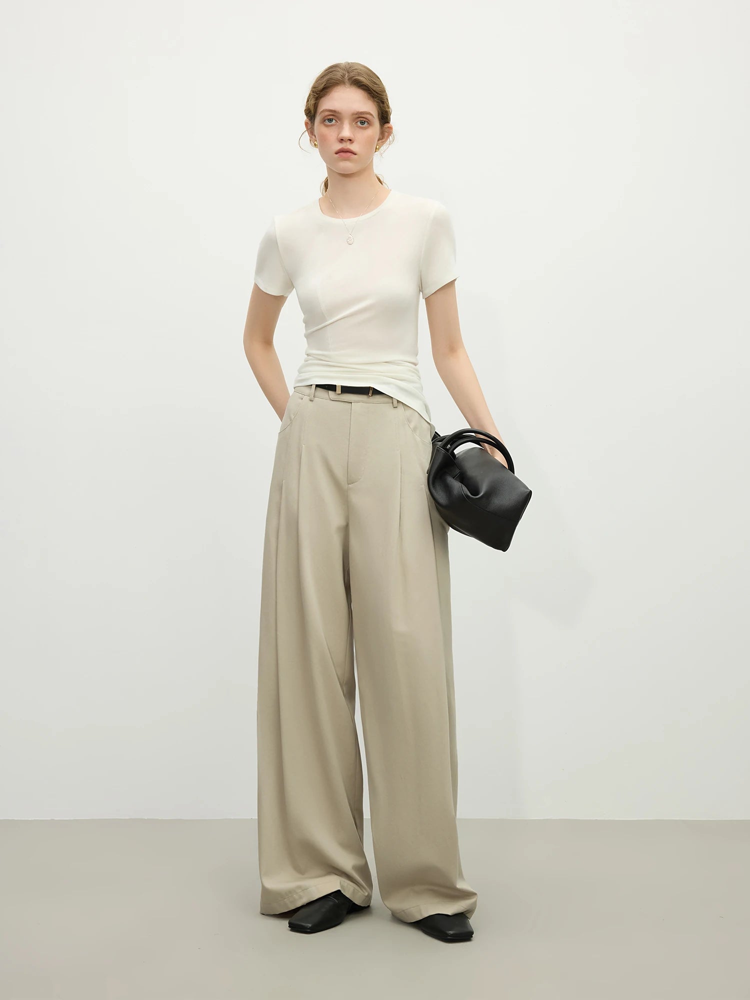 FSLE Office Lady Retro Loose Wide-leg Casual Pants for Women 2025 Spring New Slim Pants Full Women Pants 25FS11250