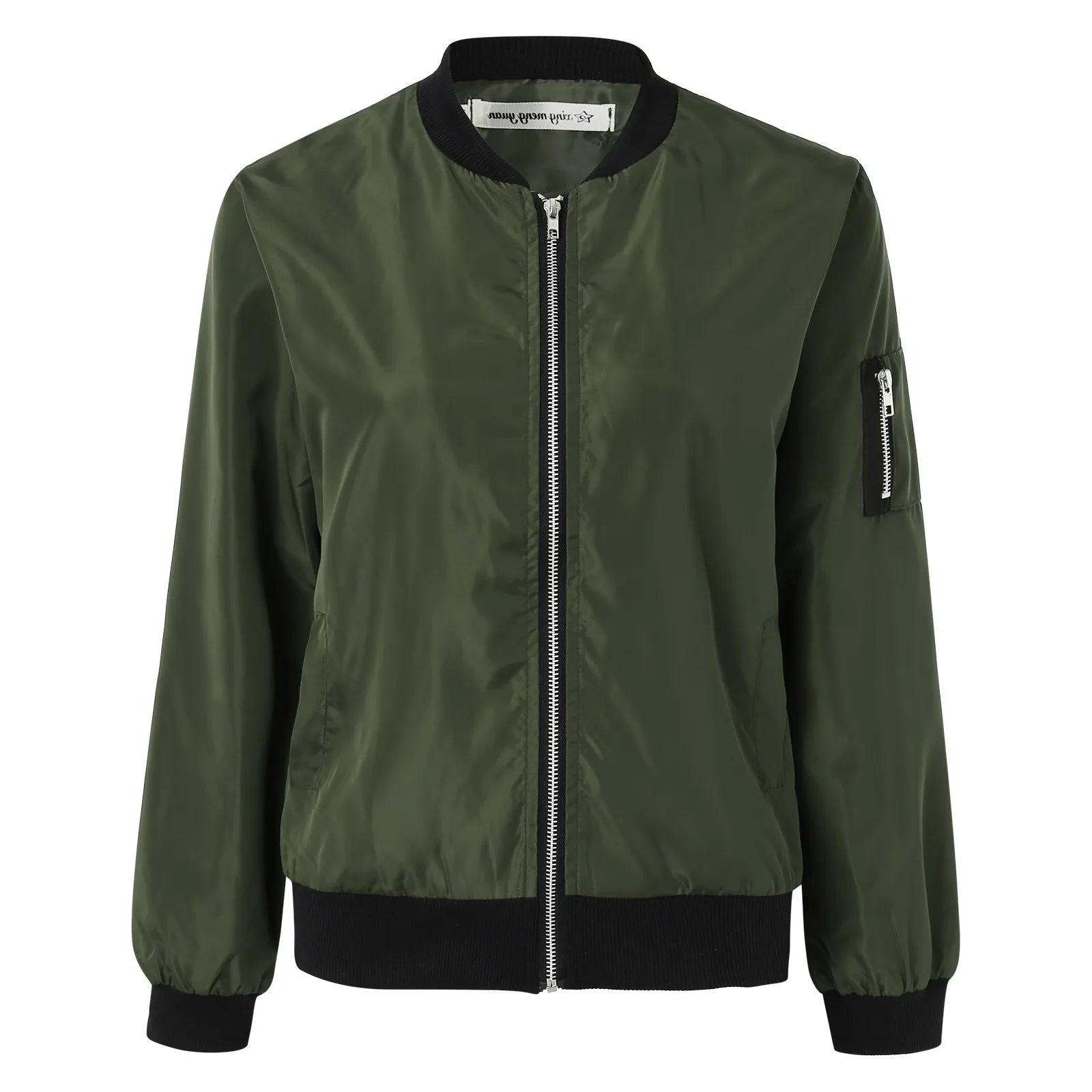 Female Army Green Bomber Jacket for Women Autumn Sport Jacket Women's Coat Stand Collar Zipper Slim Thin Jacket Jaquetas Outwear