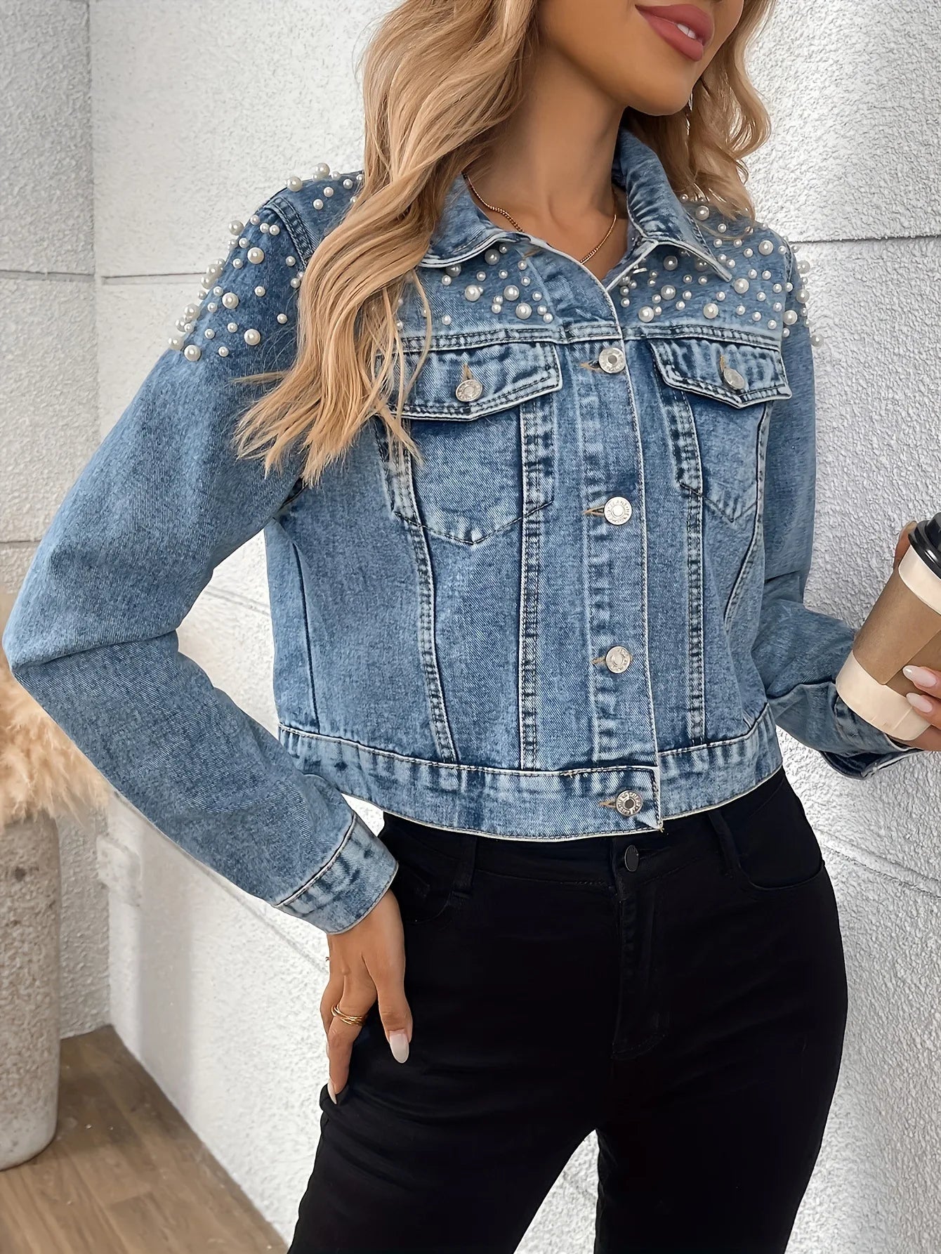 Women's Trendy Beaded Denim Jacket for Spring And Autumn New Fashion Casual Outerwear