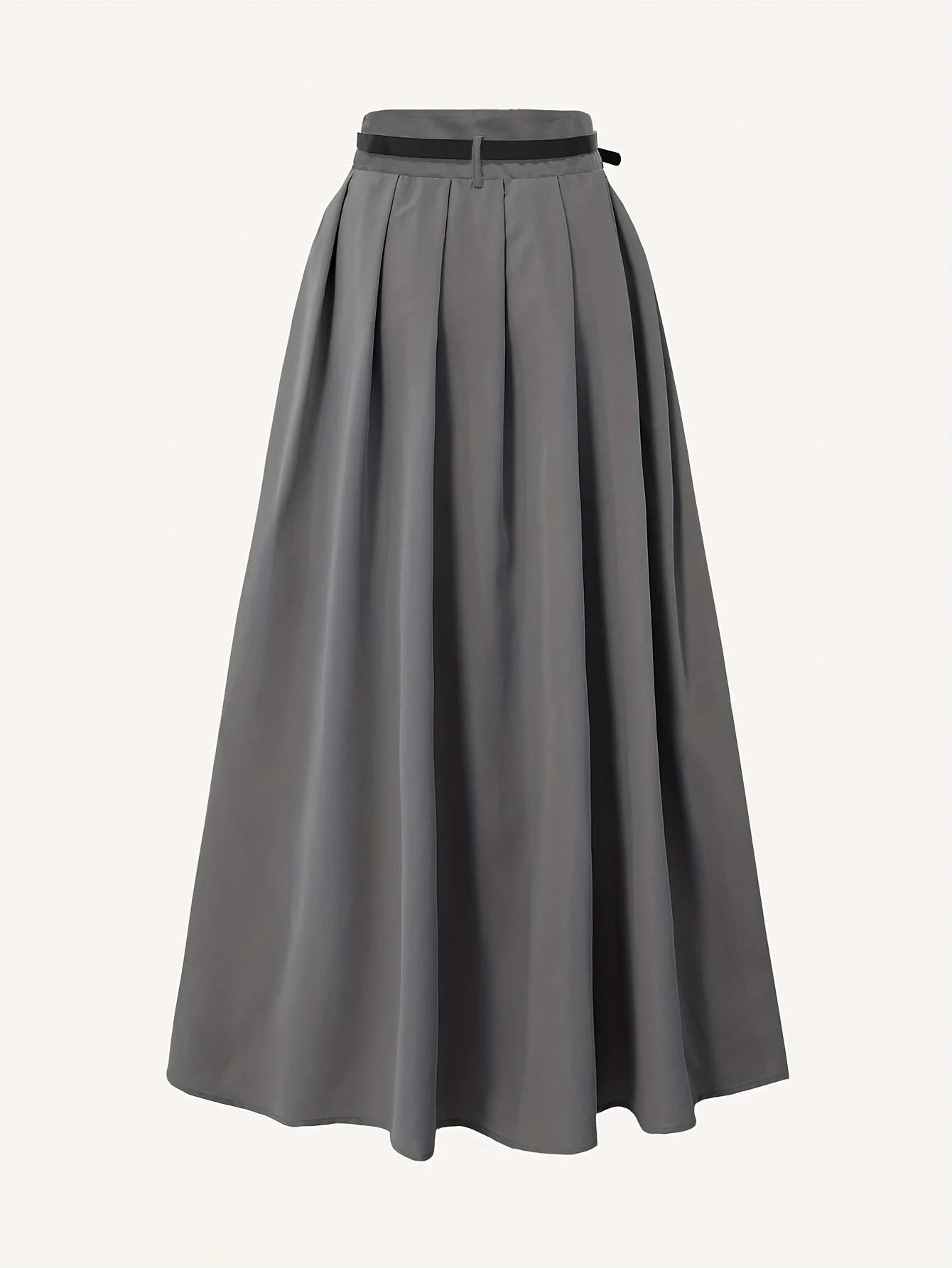 Ladies' solid color versatile decorative belt, high waist long pleated pleated skirt, high waist flared skirt