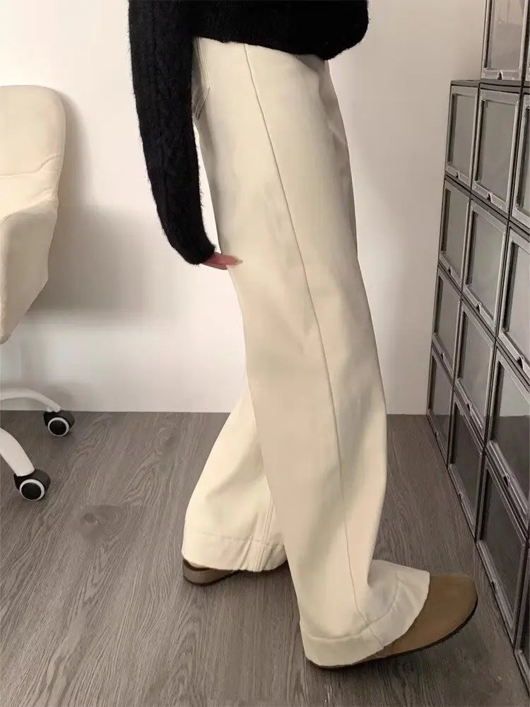 2025 Fall Winter Women's Loose Pants New Style Casual Slimming Pure Color High Waist Straight Jeans