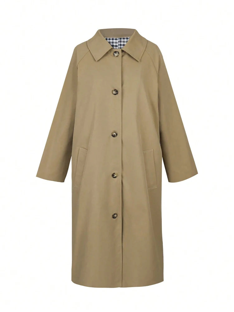 Autumn/Winter Fashion Outerwear Women's Check Print Front-Buttoned Casual Long-Sleeved Mid-Length Trench Coat 2025 New Arrival