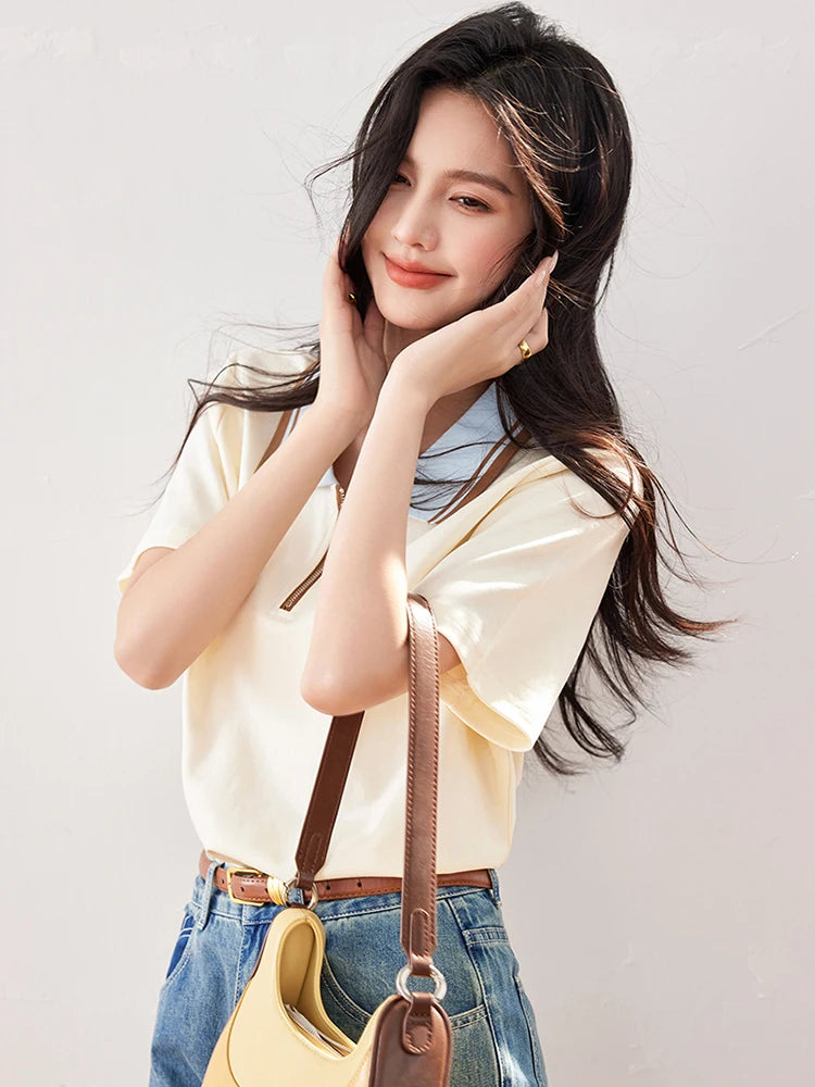 Korean Style Short Sleeve T-shirt Women Summer Fashion Niche Design Casual Tops Temperament Commuting T-shirt