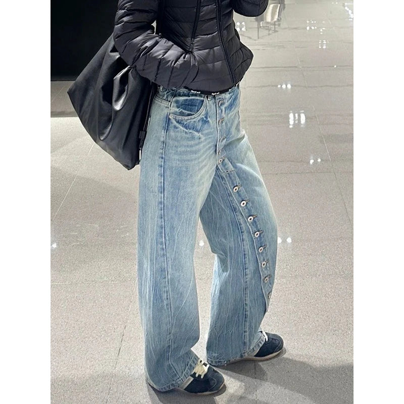 YIBASHU Women Blue Y2k Baggy Wide Jeans Grunge Jean Pants Vintage Harajuku Oversize Boyfriend Denim Trousers Alternative Clothes
