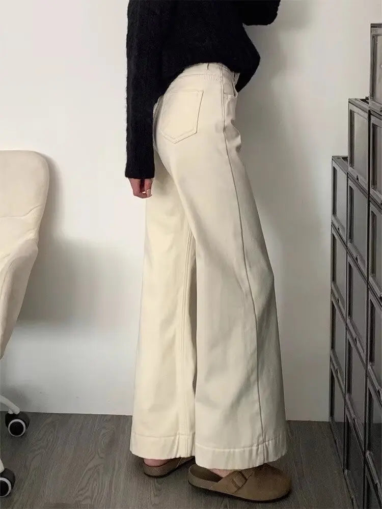 2025 Fall Winter Women's Loose Pants New Style Casual Slimming Pure Color High Waist Straight Jeans