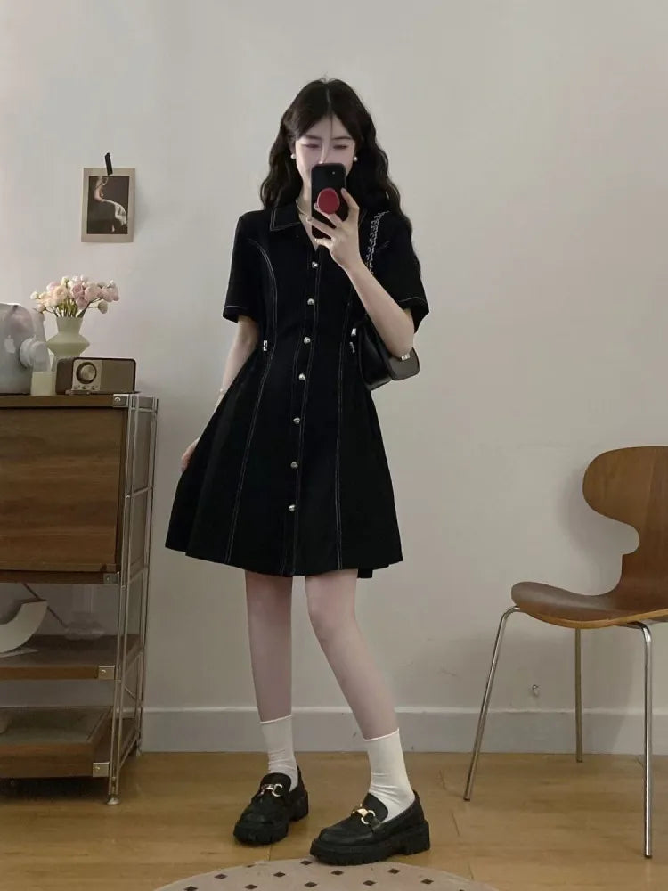 plus Size Summer Women's Dr Button Detail High Waist Slimming Denim Skirt Length Dr Casual Sle ort Sve  Ne