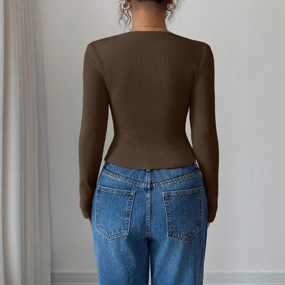 2025 Fall Winter New Fashion Women's Tops Asymmetrical Pleated Simple T-Shirt Y2k Clothing