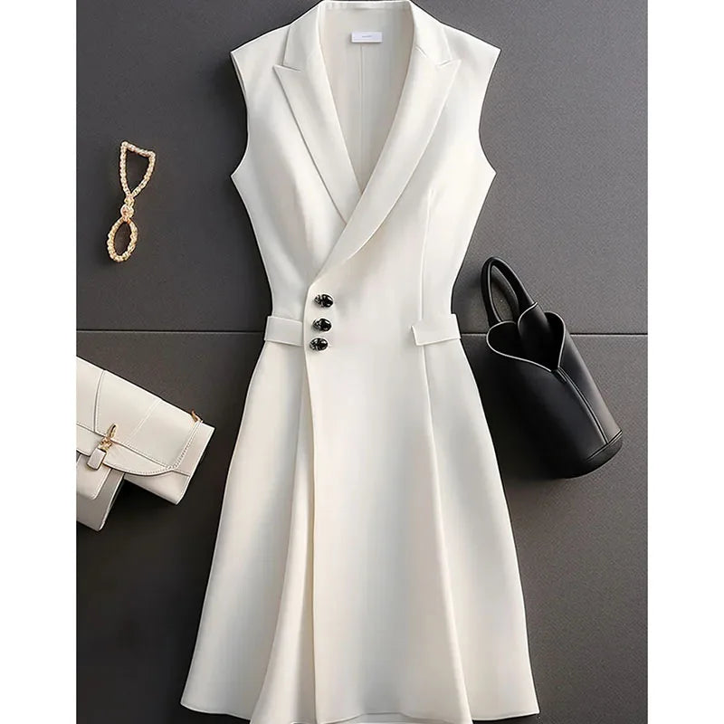 Spring Summer 2025 New Sleeveless High-end Exquisite Women's Vest Jacket Slimming Fashion Temperament Female Leisure Suit Dress