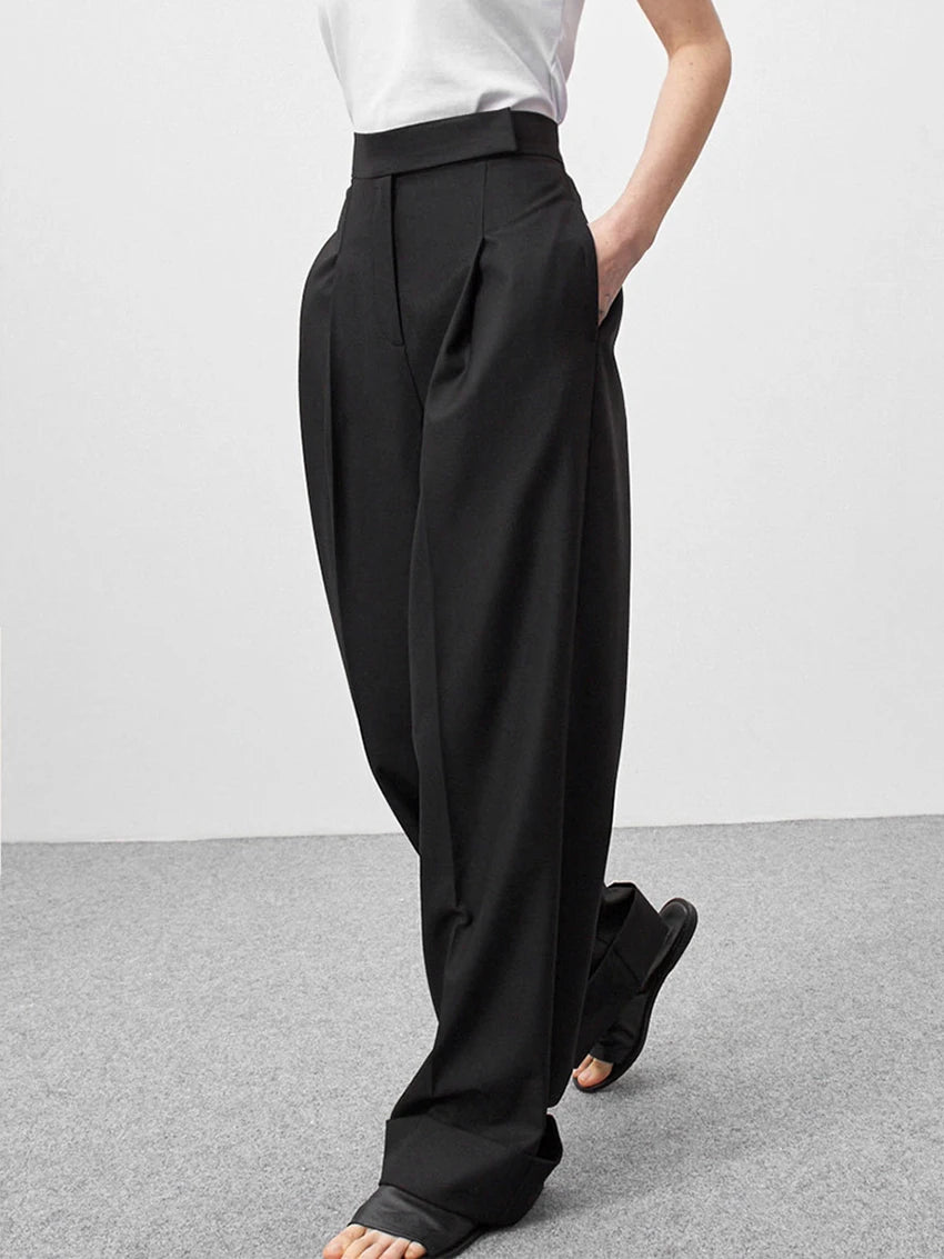 Parc Fee Fashion Loose Black Office Women's Pants 2025 Casual High Waist Wide Trousers Elegant Classic Full Length Pants Female