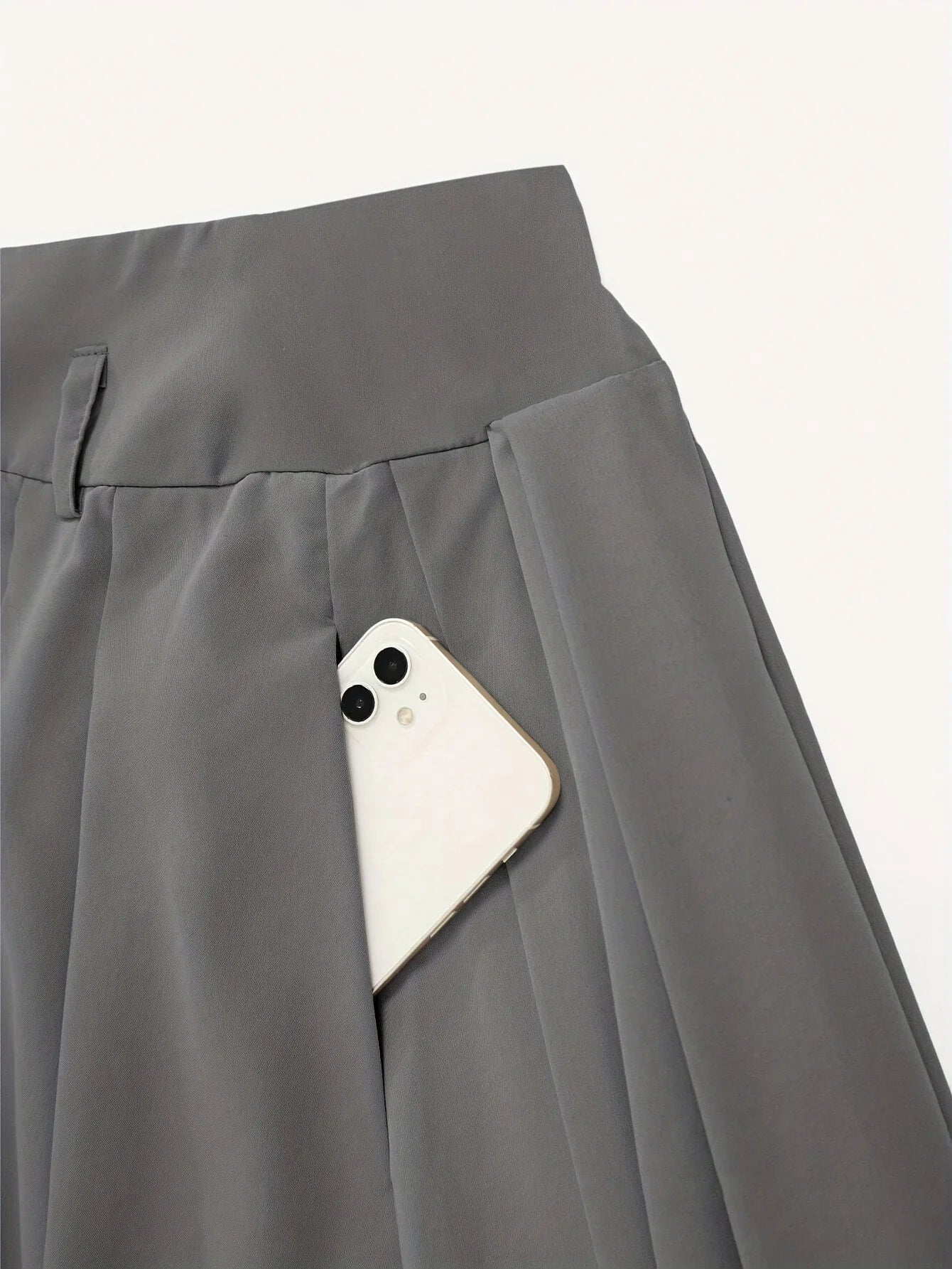 Ladies' solid color versatile decorative belt, high waist long pleated pleated skirt, high waist flared skirt