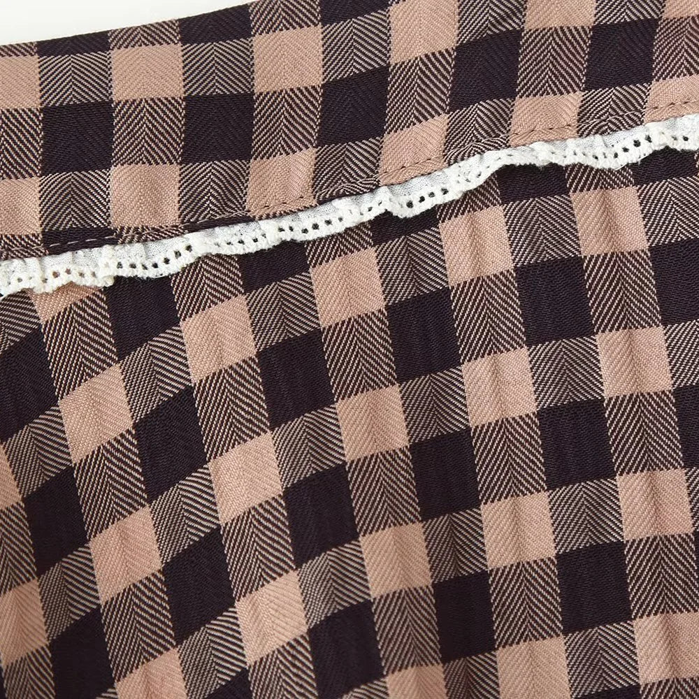 2026 new women's French casual versatile A-line hem high waist casual commuting small plaid lace skirt