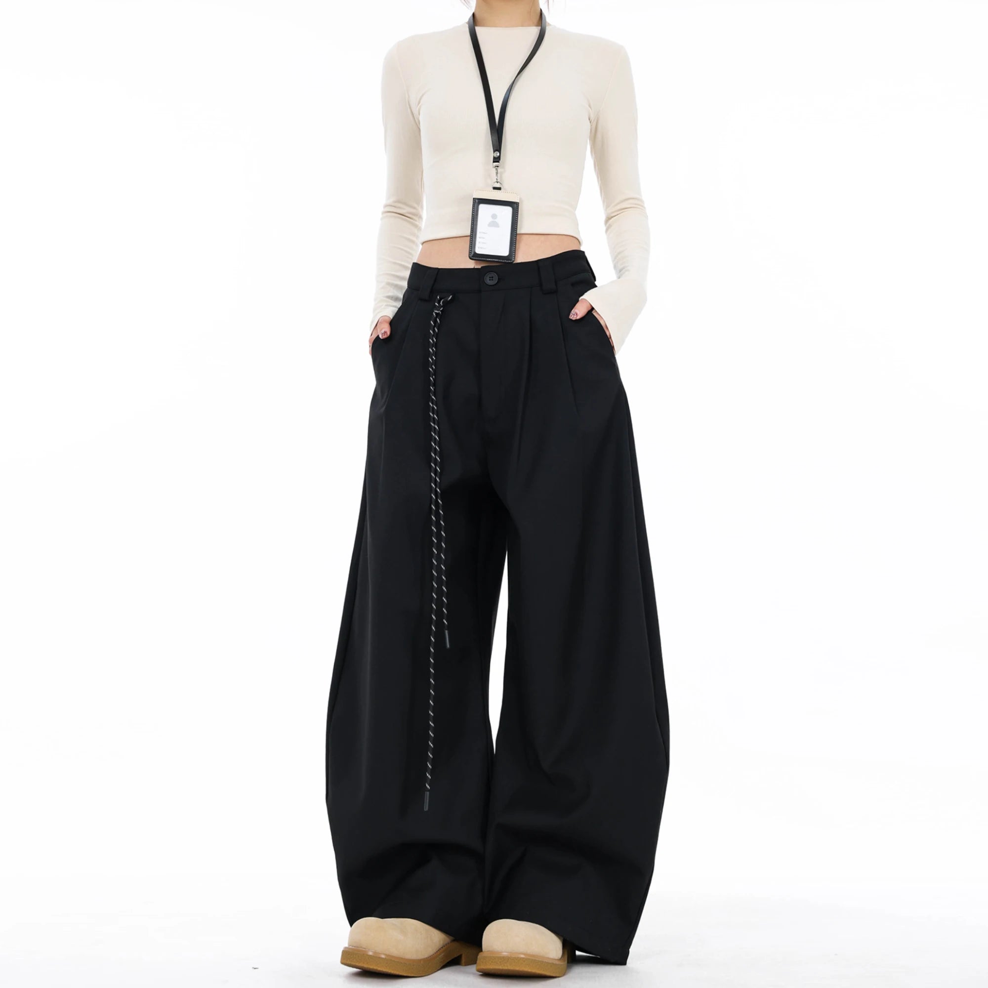 High Waist Women Suit Pants Straight Office Ladies Korean Fashion Trousers Casual Button Loose Female Black Pants New 2025
