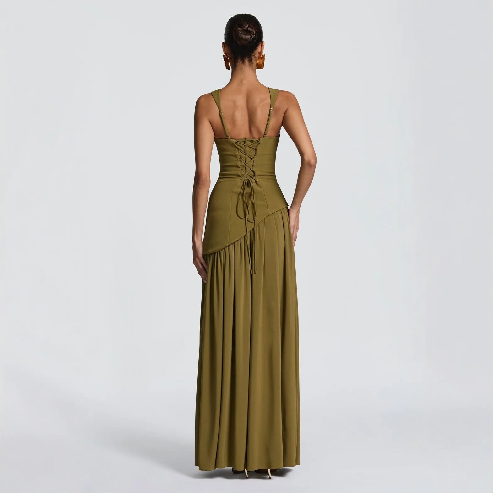 Maxi Women's Dress Elegant Green Chiffon Bodycon Party Dress with Scarf Casual Lace Up Beach Dress