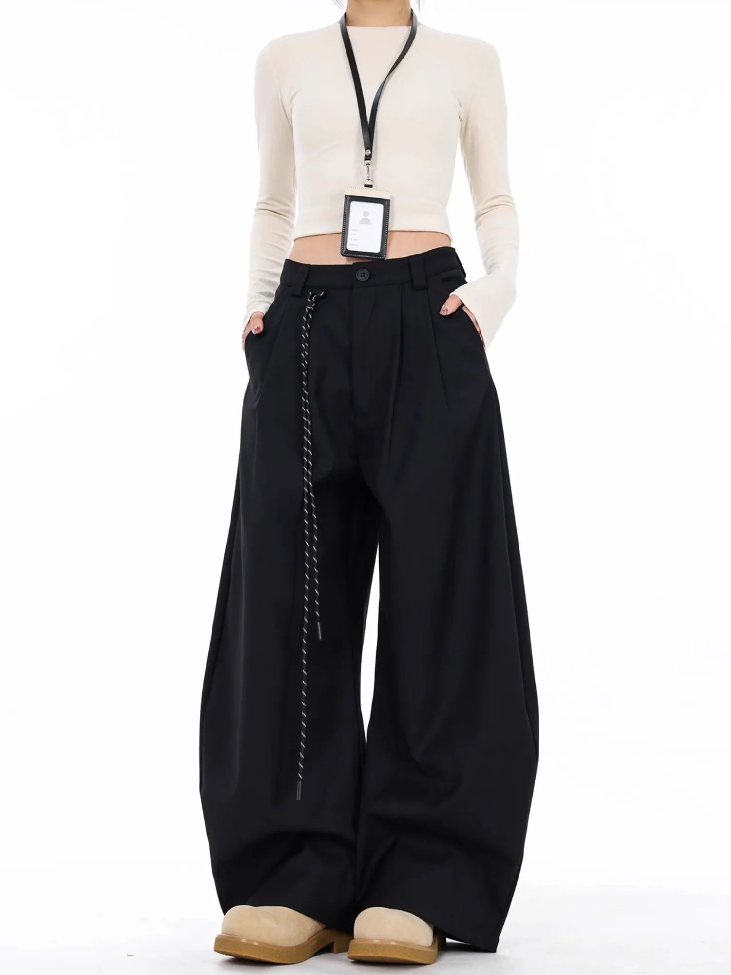 High Waist Women Suit Pants Straight Office Ladies Korean Fashion Trousers Casual Button Loose Female Black Pants New 2025